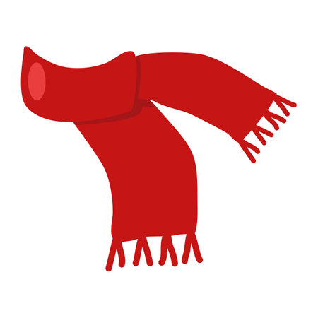Fringed red warm winter scarf, flat vectorのイラスト素材