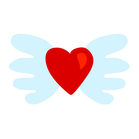 Cute cartoon style flying heart with wings, design element for Valentines Day, vectorのイラスト素材