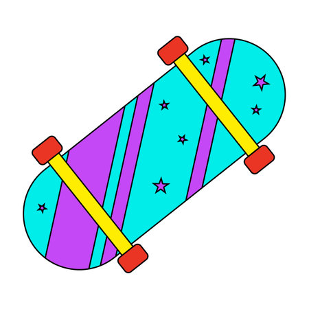 Colorful skateboard with stars, retro style doodle flat vectorのイラスト素材