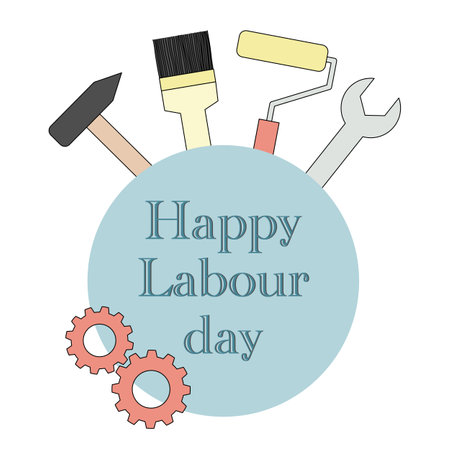 Happy Labour Day holiday, different tools and gears for posters, flyers and greeting cardsのイラスト素材