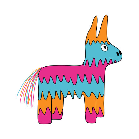 Mexican pinata donkey or llama, toy for child birthday or party celebration, doodle style vectorのイラスト素材
