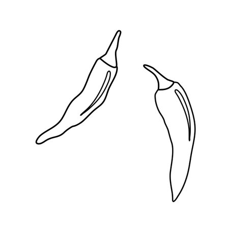 Hot chili peppers, mexican traditional food, doodle style flat vector outline for coloring bookのイラスト素材