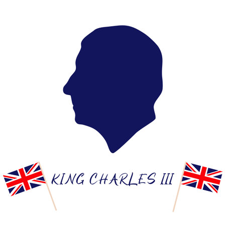 Silhouette of King Charles III, monarch head, side view, vector Illustrationのイラスト素材