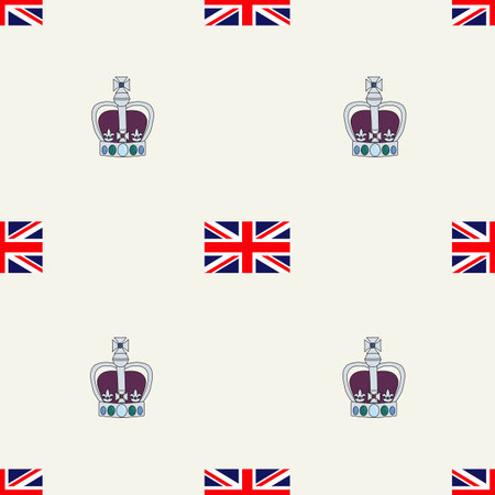 Seamless pattern with British flag and royal crown with gems, vectorのイラスト素材
