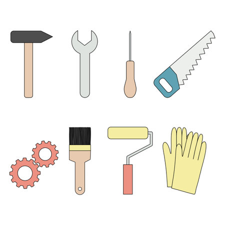 Building and repair tools set, doodle style vectorのイラスト素材