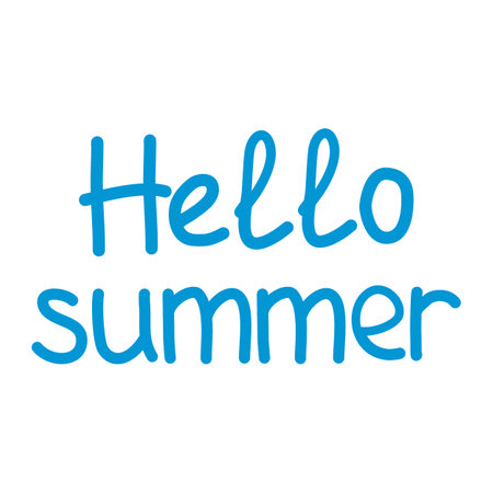 Hello summer hand drawn blue color lettering typography, vectorのイラスト素材