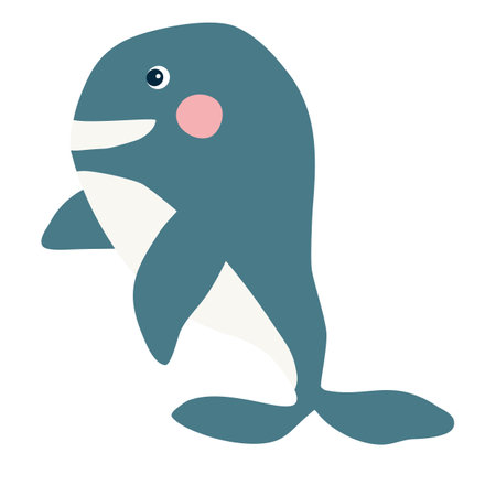 Cute cartoon style whale character smiling, vectorのイラスト素材