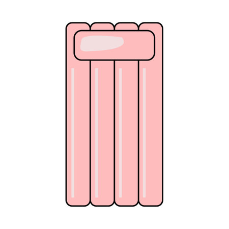 Pink inflatable mattress with pillow, flat vector with outlineのイラスト素材