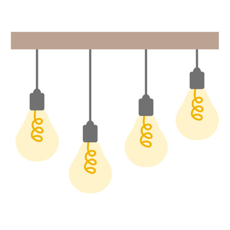 Ceiling lamp with hanging on cord bulbs, interior design element for living room or cabinet, vectorのイラスト素材