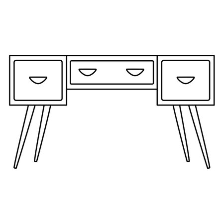 Desk table for work or study, doodle style flat vector outline for coloring bookのイラスト素材