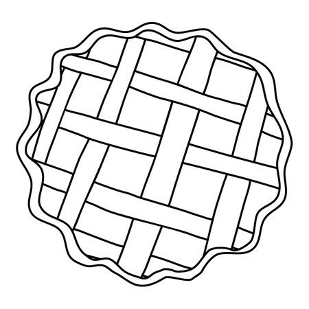 Lattice pie crust with fruit or berry filling, doodle style flat vector outline for coloring bookのイラスト素材
