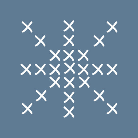 Cross stitch snowflake, winter holidays design element, doodle style flat vectorのイラスト素材