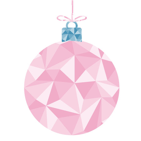 Pink festive ball with triangle geometric pattern, Christmas tree decoration toy, vectorのイラスト素材