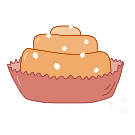 Delicious cinnamon bun sprinkled with sugar in backing paper cup, vectorのイラスト素材