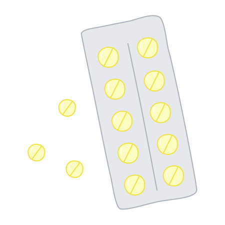 Round tablets or pills with divider in blister package, cold and flue treatment, vectorのイラスト素材