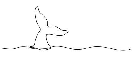 Whale tail line art, World Whale Day, ecology concept stop ocean pollution and say no to plastic, vectorのイラスト素材