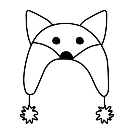 Warm funny winter hat, animal design, fox with ears, doodle style vector outline for coloring bookのイラスト素材