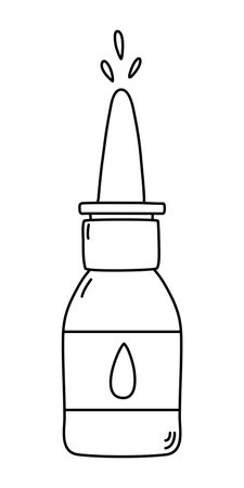 Bottle with medical drops, cold and flu treatment, doodle style vector outline for coloring bookのイラスト素材