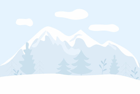 Winter snowy background with forest and mountains, vectorのイラスト素材