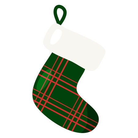 Festive Christmas sock for holidays gifts to be hang on fireplace, plaid pattern, vectorのイラスト素材