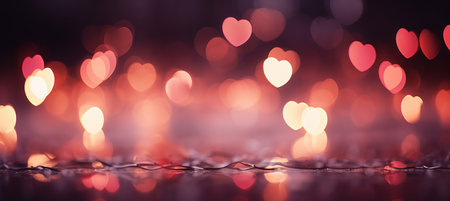 Vibrant Red and Pink Heart Shaped Bokeh Bright Background for Love Themed Designsの素材