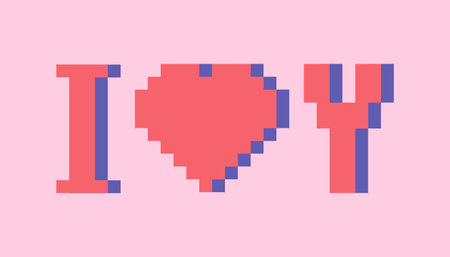 I love you phrase with heart in pixel art style, Valentines day postcard or romantic poster, vectorのイラスト素材