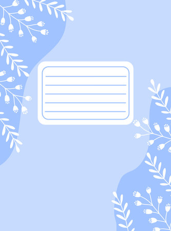 Workbook cover template, place for notes, blue spring background with flowers and branches, vectorのイラスト素材