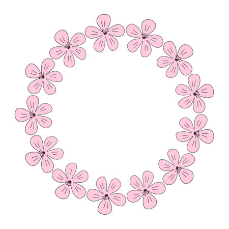 Round frame from blossom pink sakura flowers, spring design element, vectorのイラスト素材