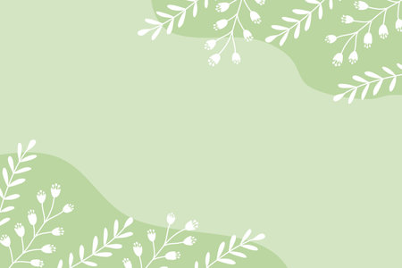 Spring background or greeting card with branches and leaves, green and white colors, vectorのイラスト素材