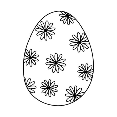 Egg with daisy flowers pattern, doodle style flat vector outline for coloring bookのイラスト素材