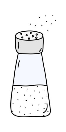 Glass bottle with white salt, salt shaker or salter, doodle style vectorのイラスト素材