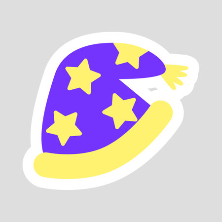 Sticker with wizard or magician hat with stars, cartoon style vector for kidsのイラスト素材