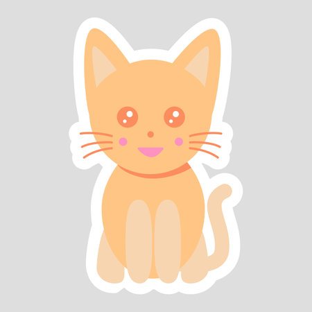 Sticker with cute cat, cartoon style vector for kidsのイラスト素材