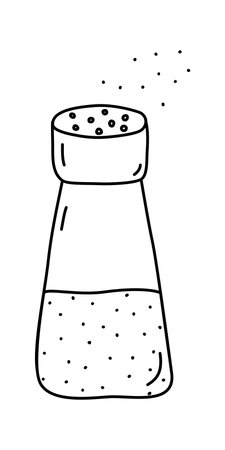 Glass bottle with white salt, salt shaker or salter, doodle style vector outline for coloring bookのイラスト素材