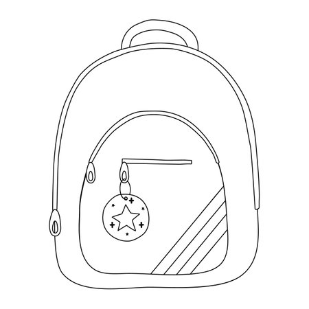 School backpack, doodle style flat vector outline for coloring bookのイラスト素材
