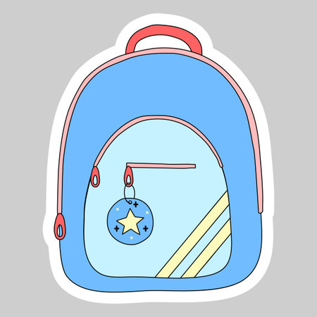 Sticker with school backpack, doodle style vector