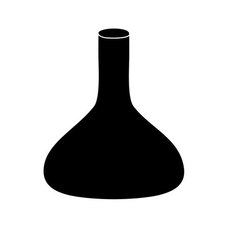 Black silhouette of conical chemical flask, glyph icon flat vectorのイラスト素材