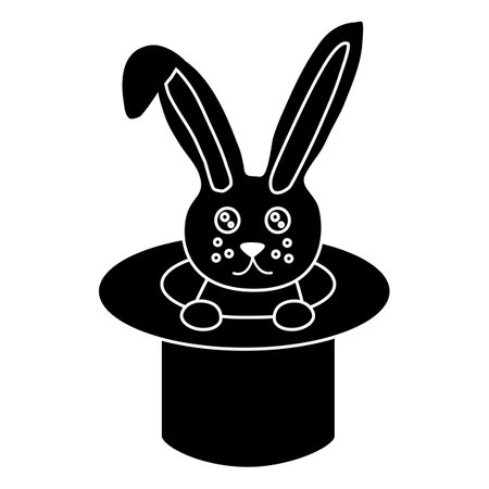 Black silhouette of cute rabbit in a hat, glyph icon flat vectorのイラスト素材