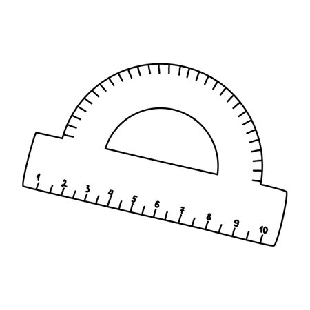 Protractor ruler, doodle style flat vector outline for coloring bookのイラスト素材