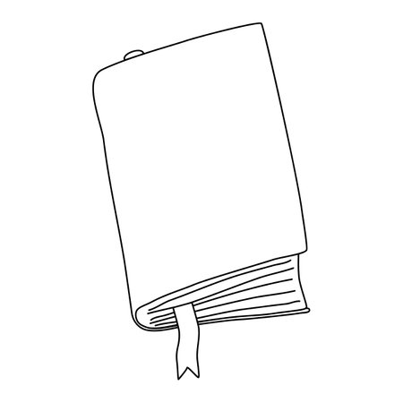 Book with a bookmark, doodle style flat vector outline for coloring bookのイラスト素材