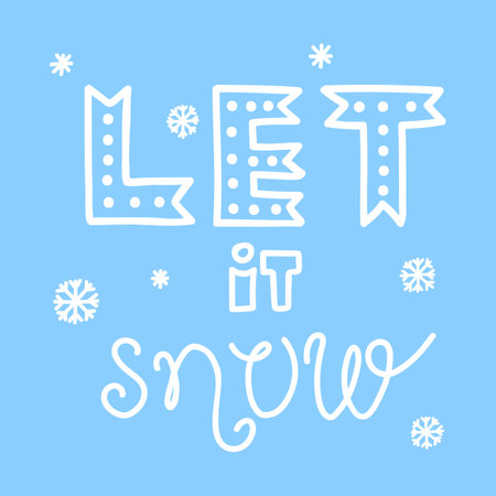 Let it snow lettering on a blue background, doodle style vectorのイラスト素材