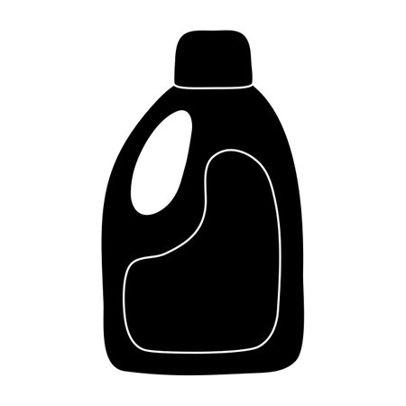 Black silhouette of bottle with cleaning or washing detergent, glyph icon flat vectorのイラスト素材