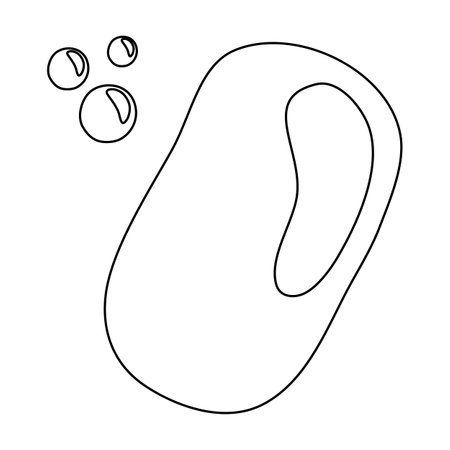 Piece of solid hand cleaning soap bar with bubbles, doodle style vector outline for coloring bookのイラスト素材