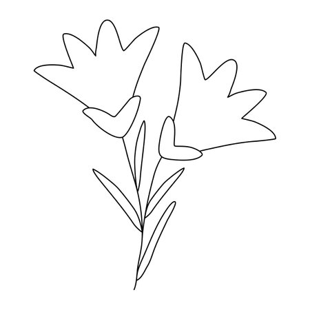Spring bell shaped flowers or bluebells, doodle style flat vector outline for coloring bookのイラスト素材