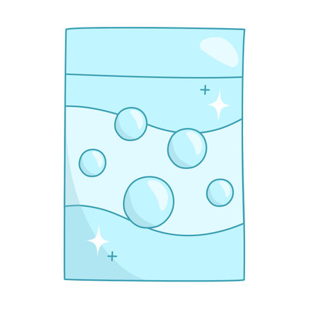 Laundry detergent package with floating soap bubbles symbolizing cleanliness, freshness, and hygieneのイラスト素材