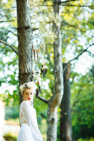 beautiful girl with the dream catcherの写真素材