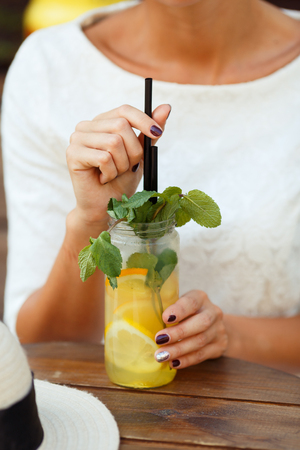 non-alcoholic cocktail with melon and a mintの写真素材