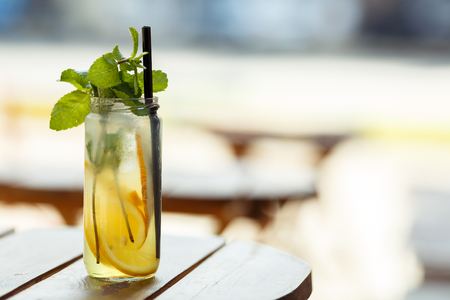 non-alcoholic cocktail with melon and a mintの写真素材