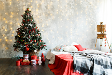 Interior room decorated in Christmas styleの写真素材