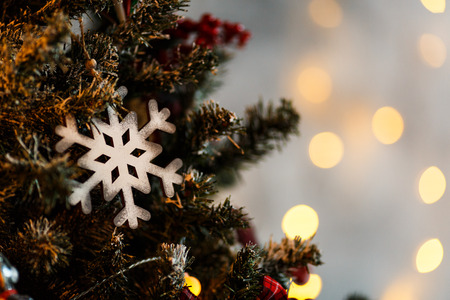 Christmas pine branch with decorations and balls
